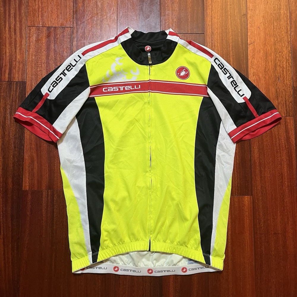 Castelli Cycling Jersey Mens XL Yellow Black White Red Pockets Bicycle Race